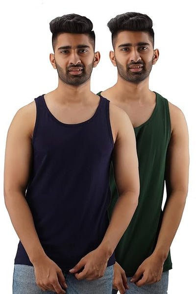 Classy Men Cotton Solid Gym Vest Sleeveless Tshirt Pk 2