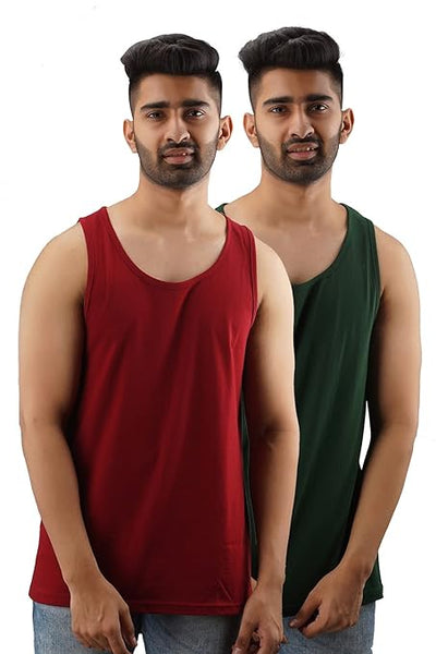 Stylish Pk 2 Men Cotton Solid Gym Vest Sleeveless Tshirt