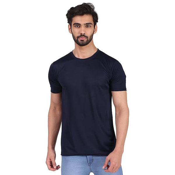 Trendy Navy Men Round Neck Sports Tshirt