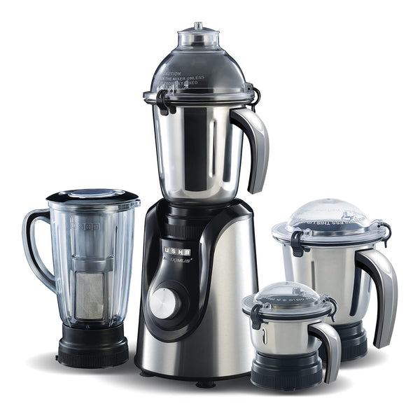 Usha MP800MX4 Maximus Plus 800 W Mixer Grinder with 1 year extended warranty (4 Jars, Black, Silver)