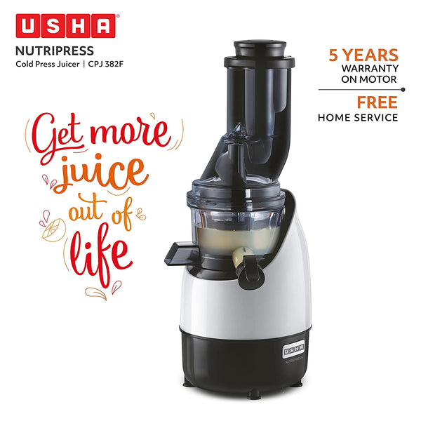 Usha CPJ 382F Full Mouth Cold Press 200 W Juicer (2 Jars, White, Black)