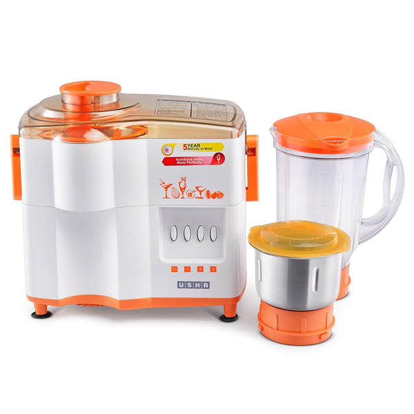 Usha 3442 Popular 450 W Juicer Mixer Grinder (2 Jars, Orange)