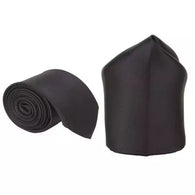 Black Tie with Black Satin Pocket Square