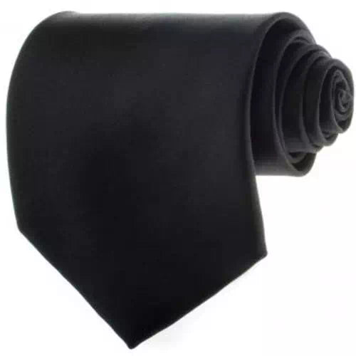 Regular Solid Tie (Black)  With 2 Handkerchiefs