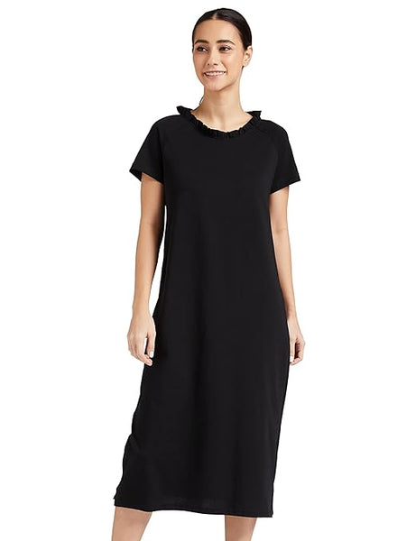 Black Women's Relaxed Fit Cotton Nightdress-XL