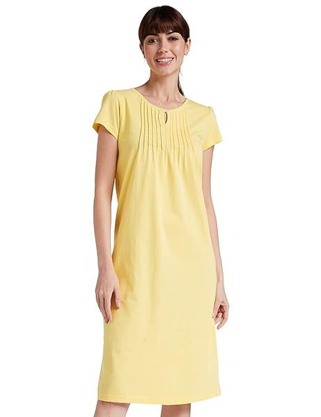 Yellow Women's Cotton Knee Length Night Gown-M