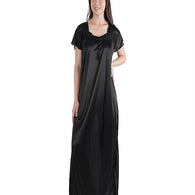 Black Women's Premium Satin Half Sleeve Nighty-M