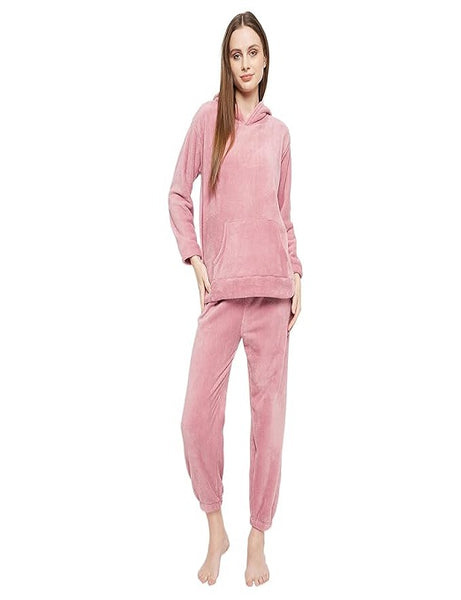 Pink Women Winter Full Sleeve Regular Fit Night Suit