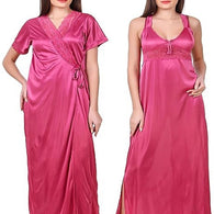 Women's Satin Solid Ankle Length Nightwear Set-XXL