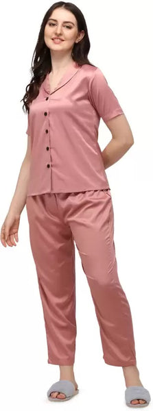 Women Pink Solid Shirt & Pyjama set -XL