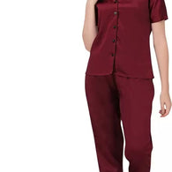 Women Maroon Solid Shirt & Pyjama set -L