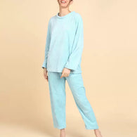 Women Blue Solid Shirt & Pyjama set