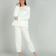 Women White Solid Shirt & Pyjama set-S