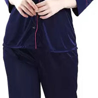 Blue Women Solid Shirt & Pyjama set -S