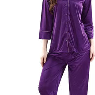 Purple Women Solid Shirt & Pyjama set