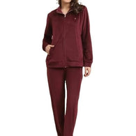 Maroon Women Solid Fleece Zipper Night Wear