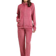 Pink Women Solid Fleece Zipper Night Wear