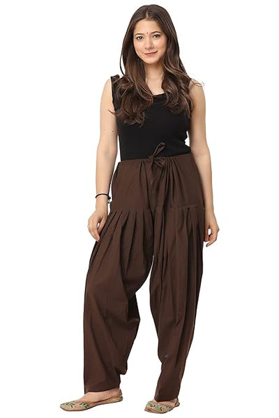 Brown Woman Plain Cotton Patiala Salwar