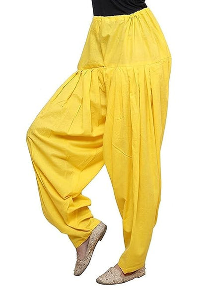 Yellow Woman Plain Cotton Patiala Salwar