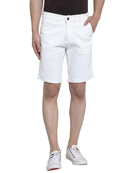 White Men Regular Fit Knee Length Denim Shorts