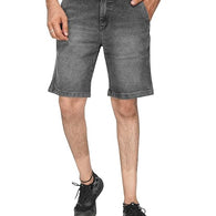 Grey Men Regular Fit Knee Length Denim Shorts