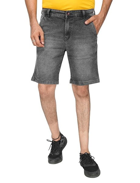 Grey Men Regular Fit Knee Length Denim Shorts