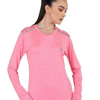 Pink Women's Round Neck Full Sleeves Gym T-Shirt