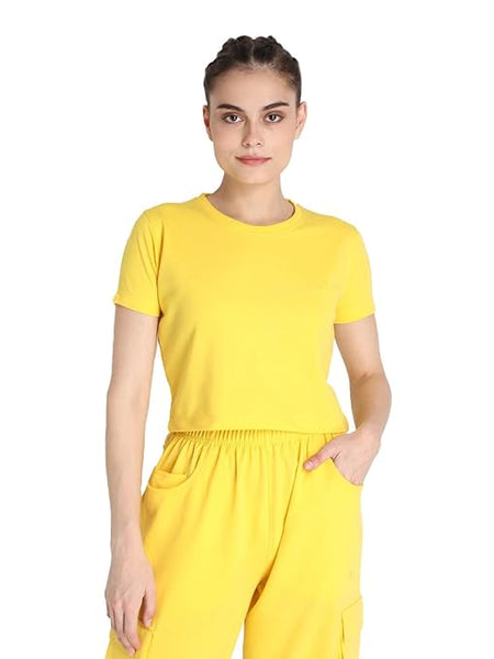 Yellow Half Sleeve Round Neck Crop Top