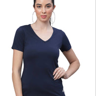 Navy Cotton V-neck T-Shirt