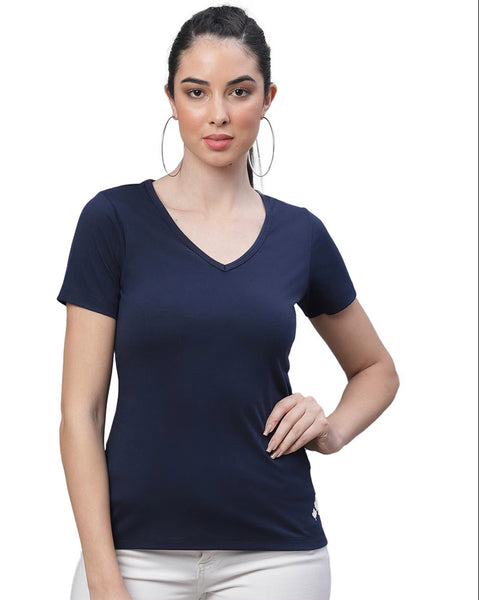 Navy Cotton V-neck T-Shirt