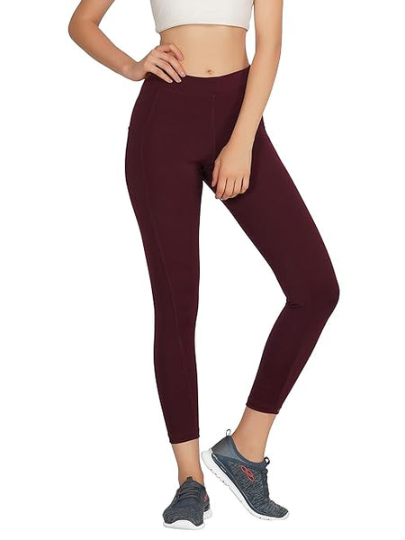 Maroon Women Stretchable Ankle Length Slim Fit Workout Gym Tights