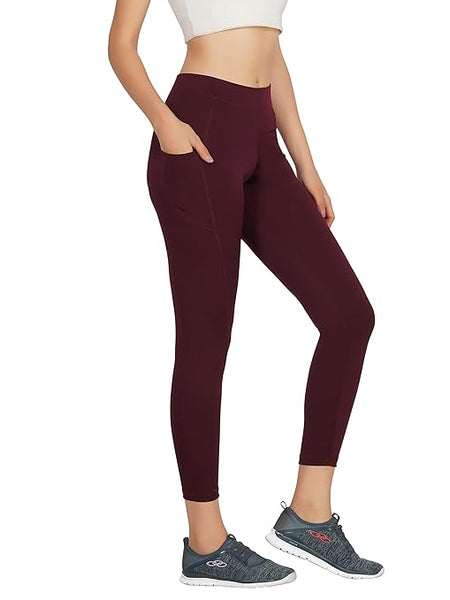 Maroon High Rise Stretchable Ankle Length Tights