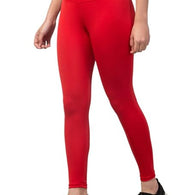 Red Gym Wear Polyester Ankle Length Workout Tights