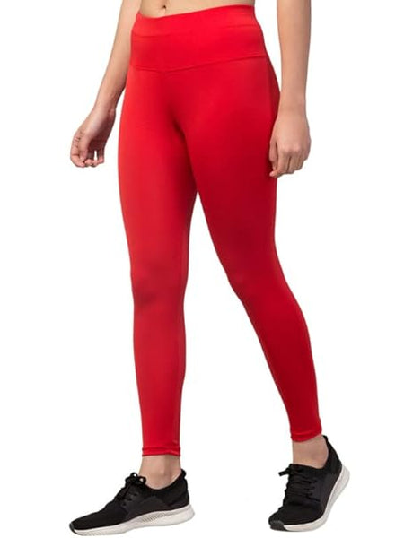 Red Gym Wear Polyester Ankle Length Workout Tights