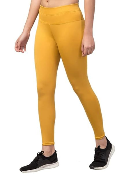 Yellow Gym Wear Polyester Ankle Length Workout Tights