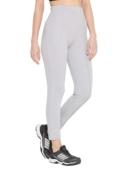 Grey Women Polyester Activewear Ankle Length Tights