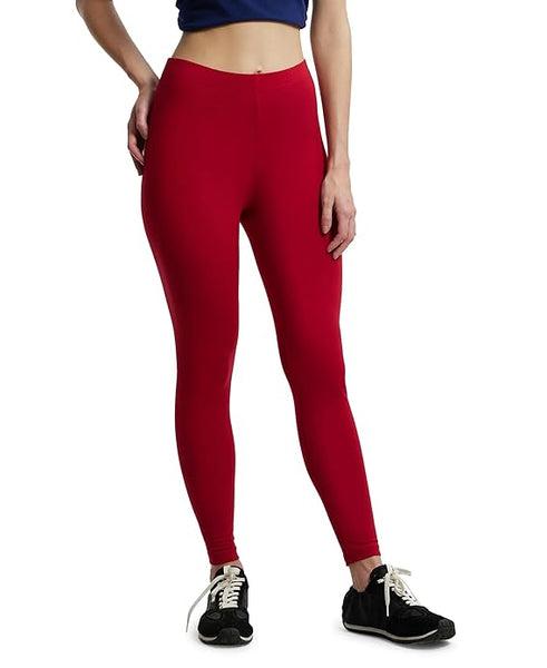 Red Women Cotton Stretch Leggings