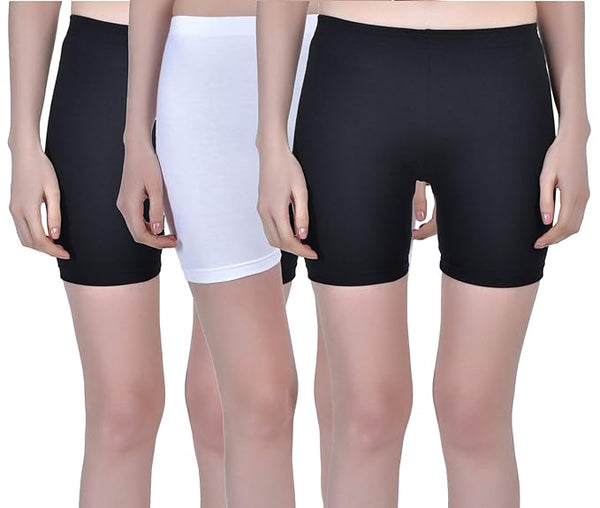 Multi Set 3 Women Stretchable Cycling Gym Yoga Knee-Length Shorts