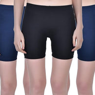 Multi Pack 3 Women Stretchable Cycling Gym Yoga Knee-Length Shorts