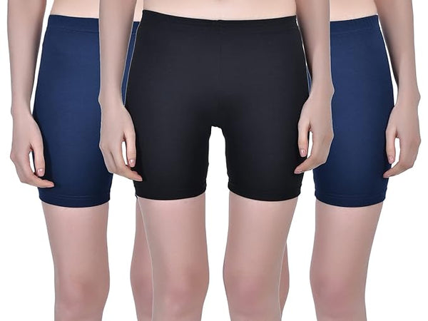 Multi Pack 3 Women Stretchable Cycling Gym Yoga Knee-Length Shorts