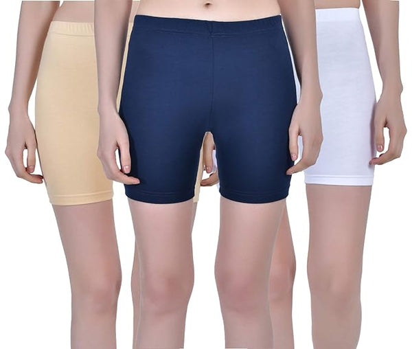 Pk 3 Women Stretchable Multi Knee-Length Shorts