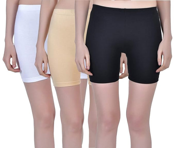 Set 3 Women Stretchable Multi Knee-Length Shorts