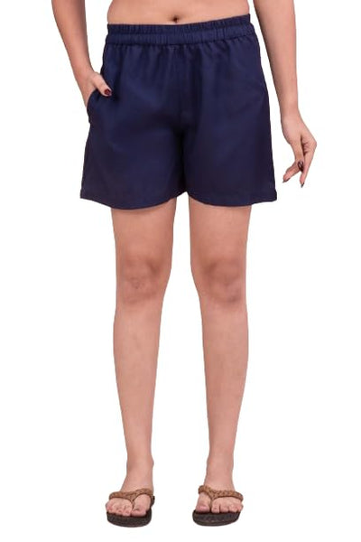 Classic Navy Women Cotton Blend Casual  Shorts