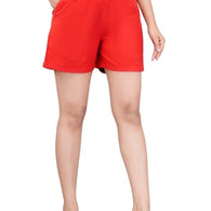 Red Women Cotton Blend Casual  Shorts