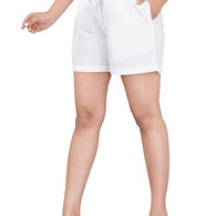 White Women Cotton Blend Casual  Shorts