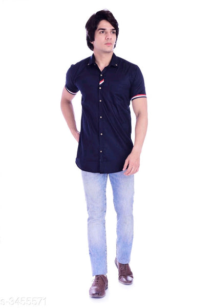 Comfy Cotton Blend Navy Men Regular Shirts