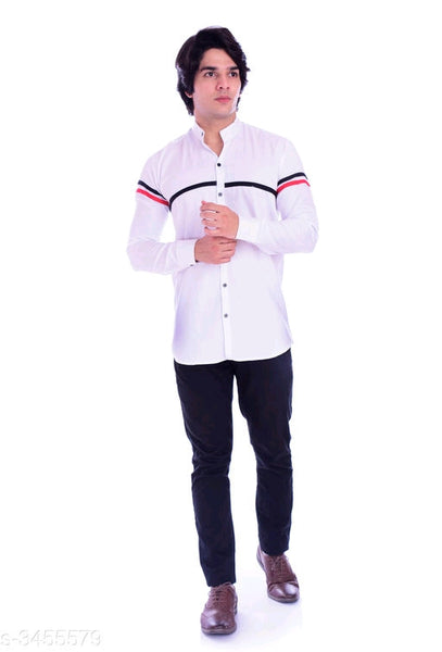 Comfy White Cotton Blend Men Regular Shirts