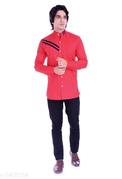 Comfy Red Cotton Blend Men Regular Shirts