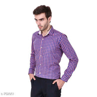 Fashionable Purple Check Cotton Fancy Shirts