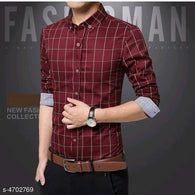 Classy Maroon Cotton Checkered Men Shirts